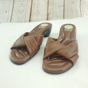 Earth Spirit Womens Searcy Brown Leather Block Heel Slip On Slide Sandals Sz 5.5